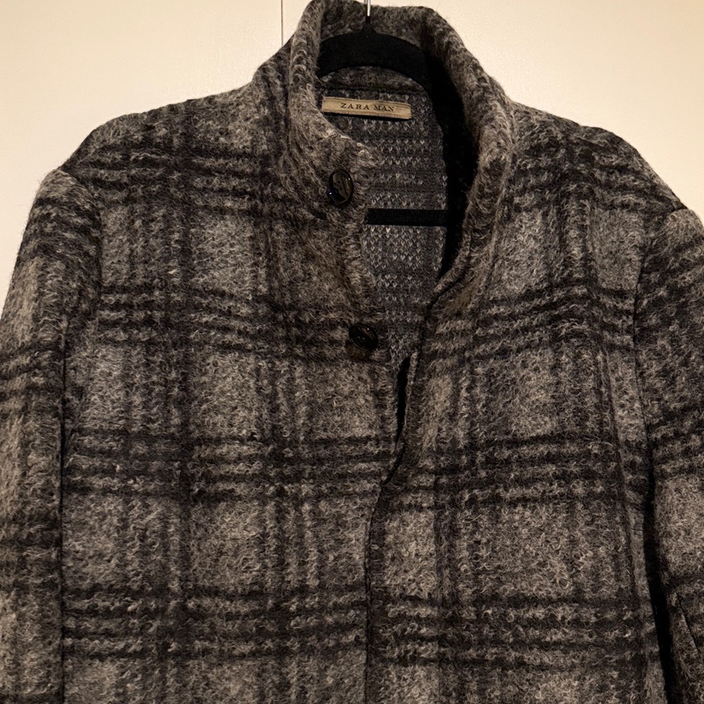 Men's Charcoal and Black Checkered Trench Coat size L